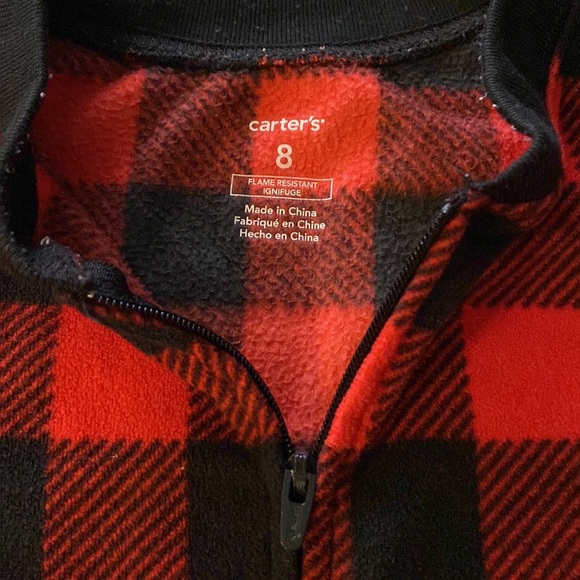 Boys or Girls 1-Piece Fleece Footie PJs - Buffalo Check - Red & Black - Picture 2 of 5